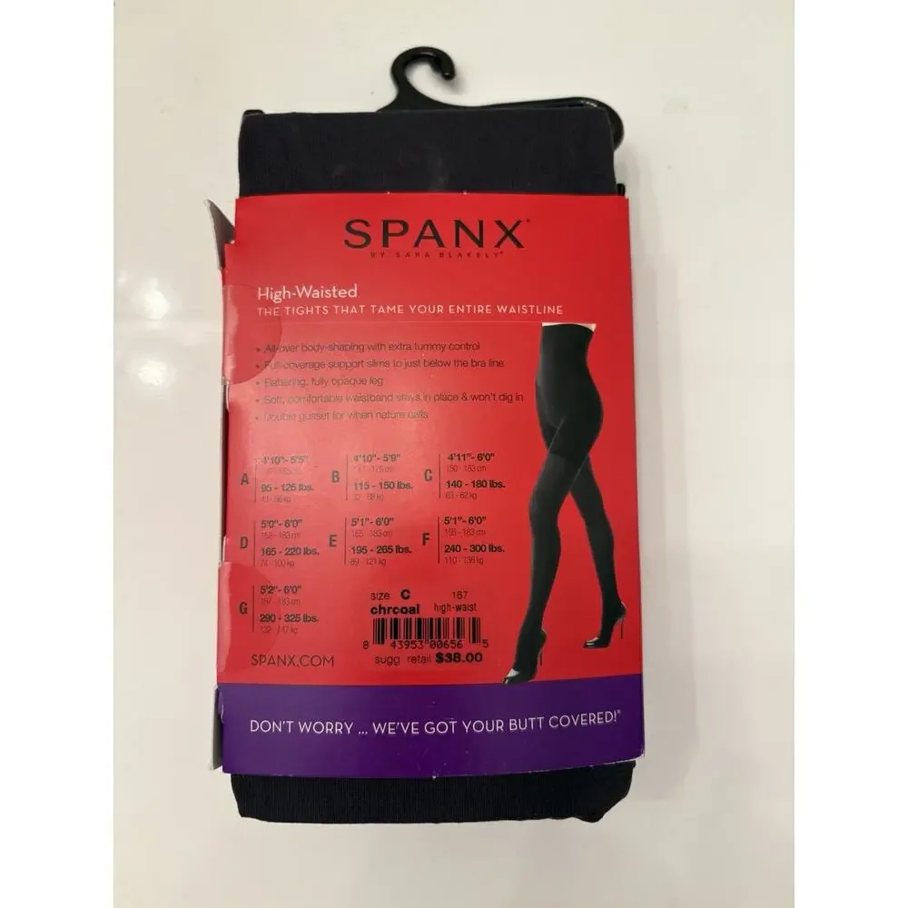 SPANX size C Charcoal High Waisted 70 Denier Opaque Shaping Tights Style167 NWT